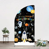 Lofaris Astronaut Galaxy Birthday Bash Off Half Moon Arch Backdrop